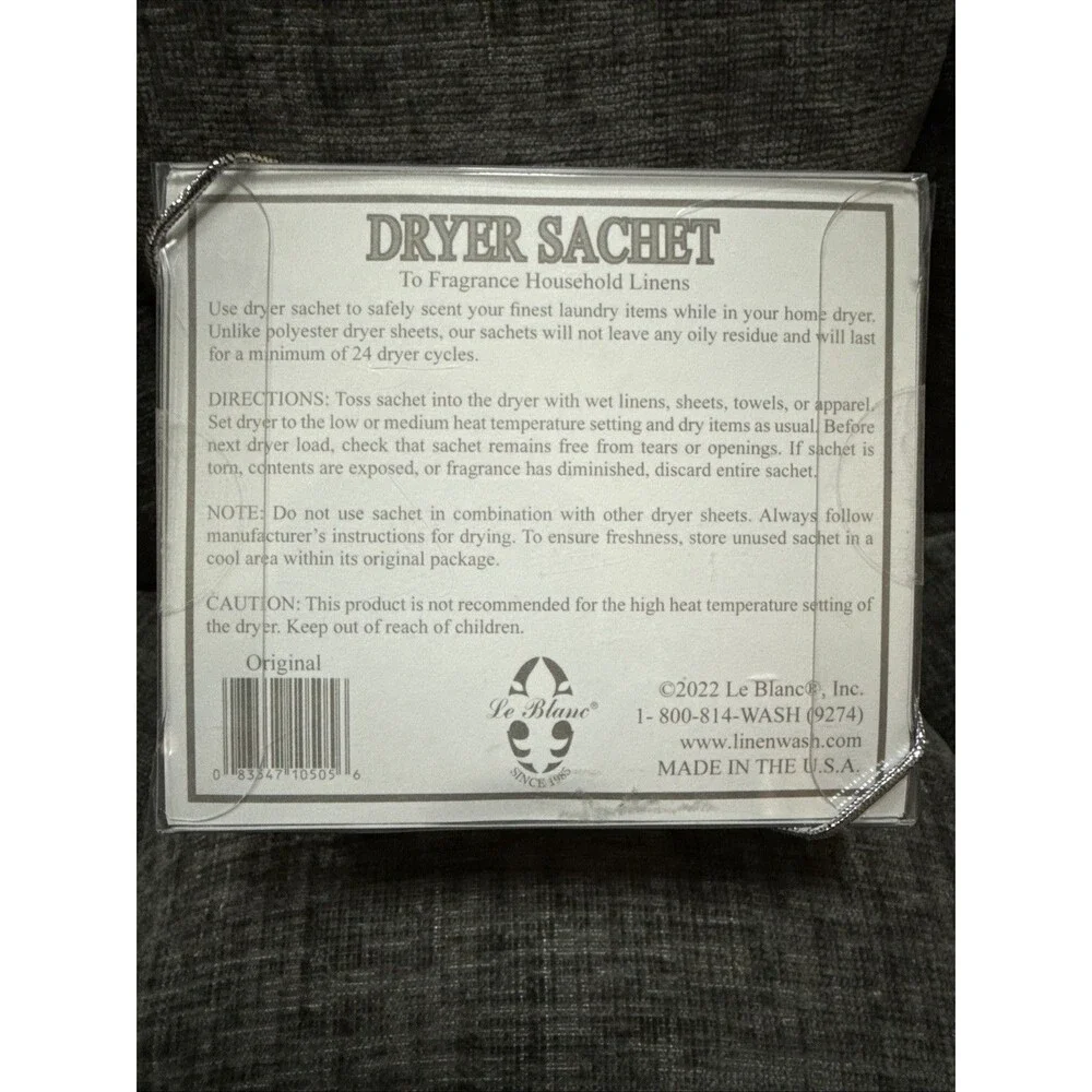 Le Blanc Single Pack Dryer Sachet Original Scent Yves Delorme Paris Made In USA